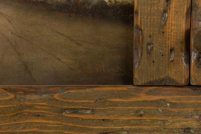 Rustic Adirondack Landscape Oil Painting in a Hewn Wood Frame