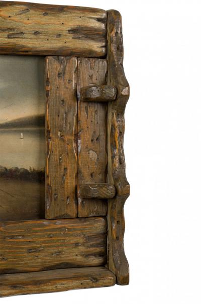 Rustic Adirondack Landscape Oil Painting in a Hewn Wood Frame