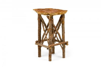 Rustic Adirondack Scalloped Petrified Wood and Branch Base Side End Table
