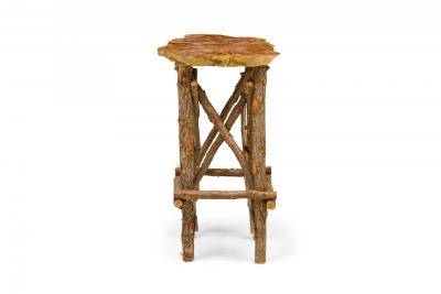 Rustic Adirondack Scalloped Petrified Wood and Branch Base Side End Table