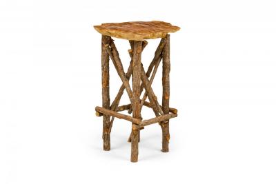 Rustic Adirondack Scalloped Petrified Wood and Branch Base Side End Table
