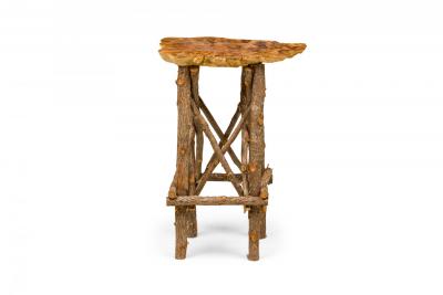 Rustic Adirondack Scalloped Petrified Wood and Branch Base Side End Table