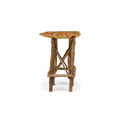 Rustic Adirondack Scalloped Petrified Wood and Branch Base Side End Table