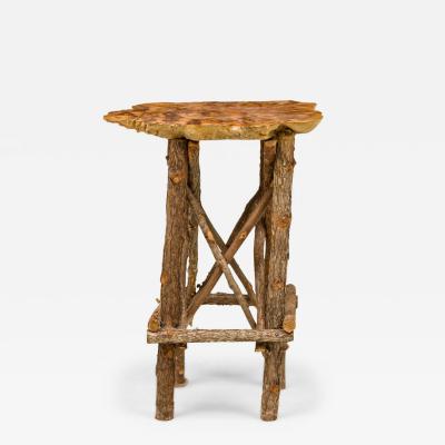 Rustic Adirondack Scalloped Petrified Wood and Branch Base Side End Table