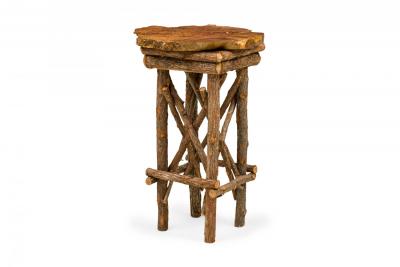 Rustic Adirondack Scalloped Petrified Wood and Branch Side End Table