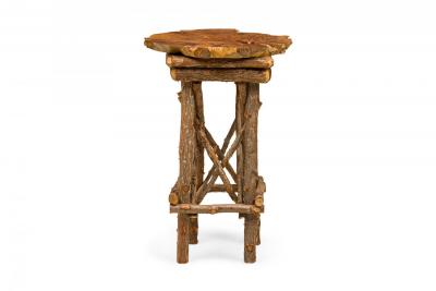 Rustic Adirondack Scalloped Petrified Wood and Branch Side End Table