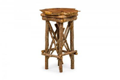 Rustic Adirondack Scalloped Petrified Wood and Branch Side End Table