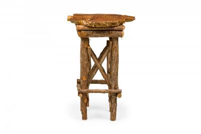 Rustic Adirondack Scalloped Petrified Wood and Branch Side End Table