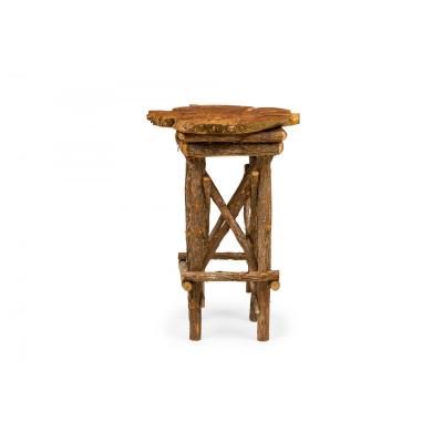 Rustic Adirondack Scalloped Petrified Wood and Branch Side End Table