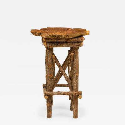 Rustic Adirondack Scalloped Petrified Wood and Branch Side End Table