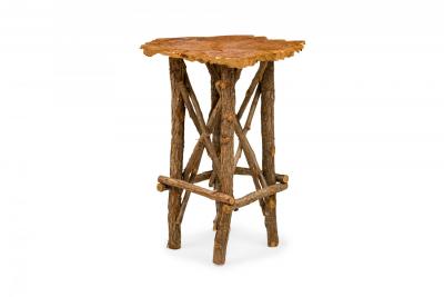 Rustic Adirondack Scalloped Petrified Wood and Branch X Base Side End Table