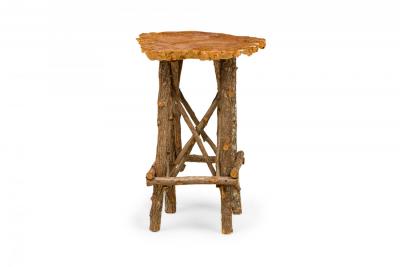 Rustic Adirondack Scalloped Petrified Wood and Branch X Base Side End Table