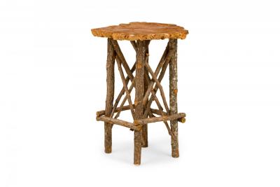 Rustic Adirondack Scalloped Petrified Wood and Branch X Base Side End Table