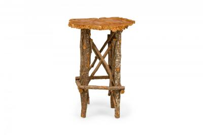 Rustic Adirondack Scalloped Petrified Wood and Branch X Base Side End Table