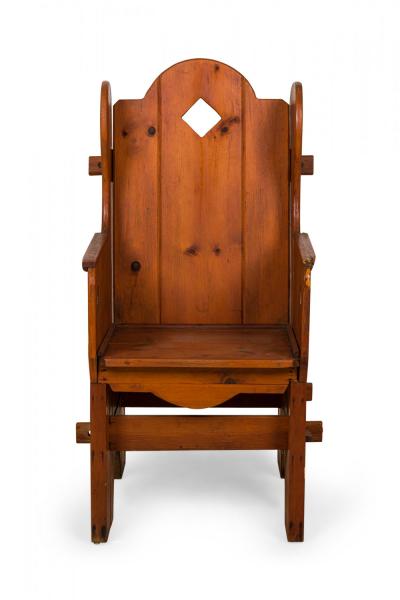 Rustic Adirondack Style Stained Pine Wing Armchair