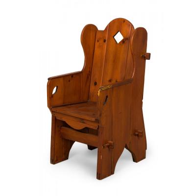 Rustic Adirondack Style Stained Pine Wing Armchair