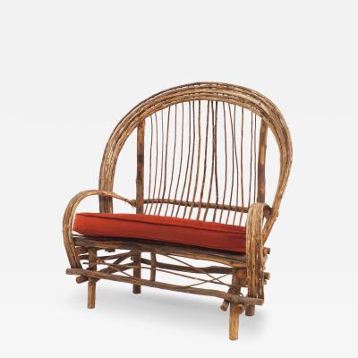Rustic Adirondack Willow Red Cushioned Loveseat