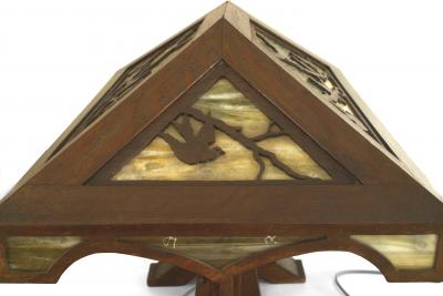 Rustic American Mission Style Slag Glass Table Lamp