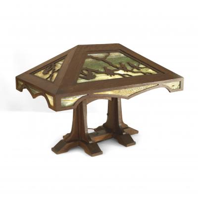 Rustic American Mission Style Slag Glass Table Lamp