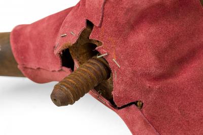 Rustic American Victorian Three Legged Horn and Burgundy Suede Footstool