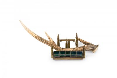 Rustic Antler Inkwell Stand with Glass and Metal Pen Holder
