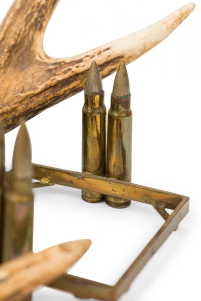 Rustic Antler Inkwell Stand with Glass and Metal Pen Holder