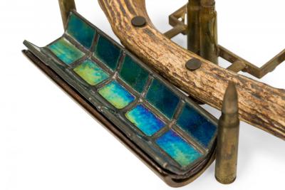 Rustic Antler Inkwell Stand with Glass and Metal Pen Holder