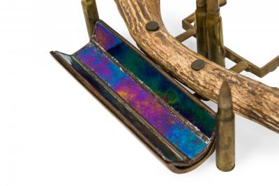 Rustic Antler Inkwell Stand with Glass and Metal Pen Holder