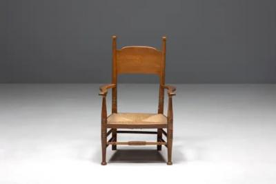 Rustic Armchair in Solid Oak and Straw United Kingdom 1900s