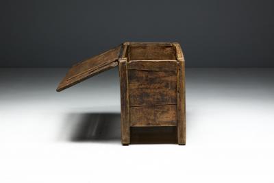 Rustic Art Populaire Carved Wooden Chest France 19th Century