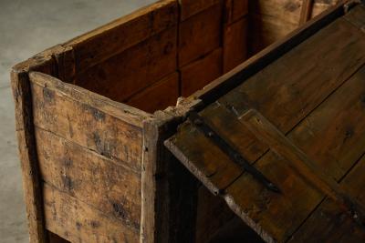 Rustic Art Populaire Carved Wooden Chest France 19th Century