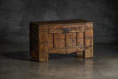 Rustic Art Populaire Carved Wooden Chest France 19th Century
