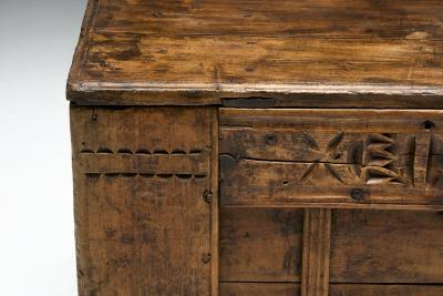 Rustic Art Populaire Carved Wooden Chest France 19th Century