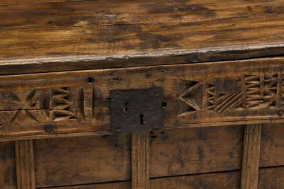 Rustic Art Populaire Carved Wooden Chest France 19th Century