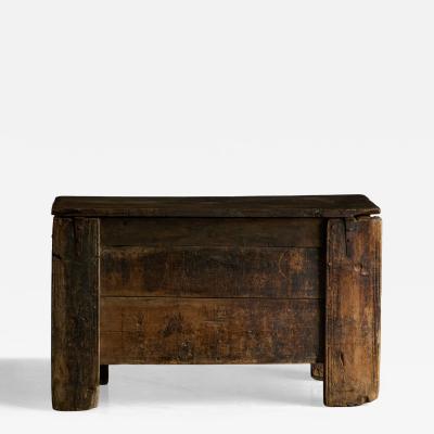 Rustic Art Populaire Carved Wooden Chest France 19th Century