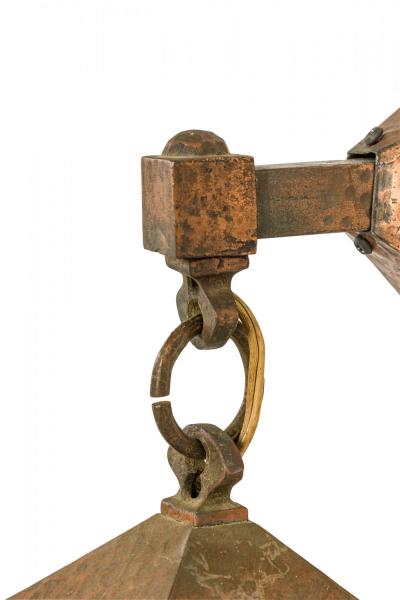 Rustic Arts Crafts Style Hammered Iron and Beige Slag Glass Wall Sconces