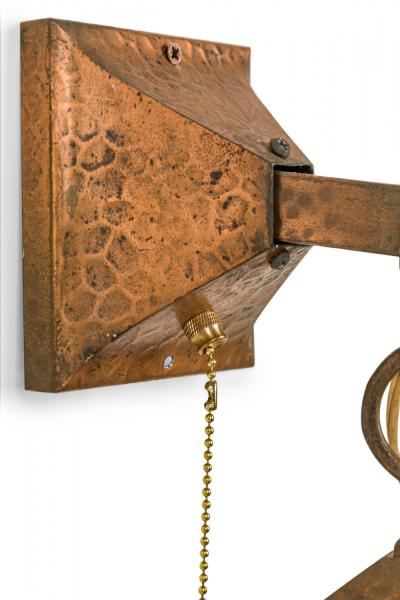 Rustic Arts Crafts Style Hammered Iron and Beige Slag Glass Wall Sconces