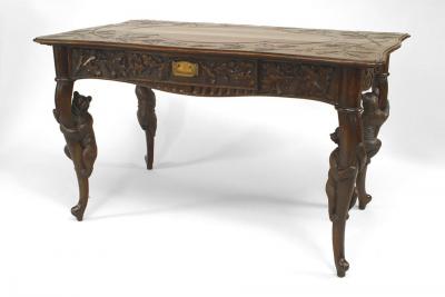 Rustic Black Forest 19th Cent Bear Carved Walnut Table Desk
