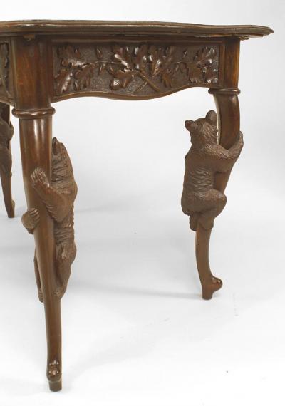 Rustic Black Forest 19th Cent Bear Carved Walnut Table Desk