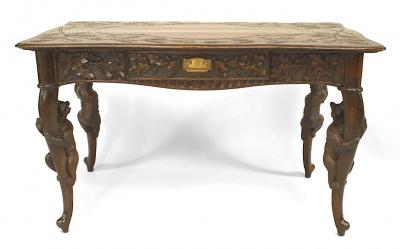 Rustic Black Forest Bear Walnut Table Desk