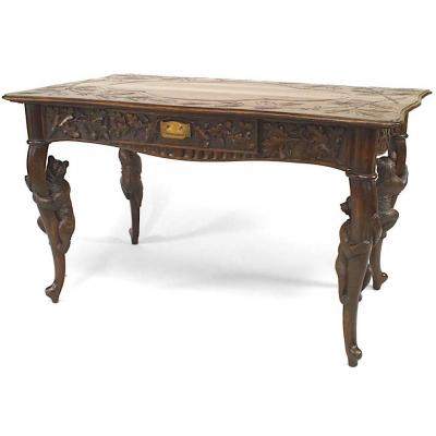 Rustic Black Forest Bear Walnut Table Desk