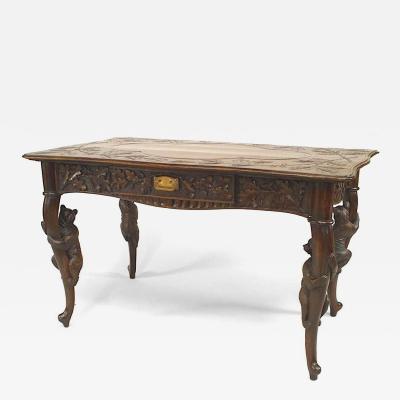 Rustic Black Forest Bear Walnut Table Desk
