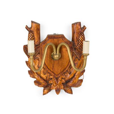 Rustic Black Forest Brass and Wood Wall Sconce