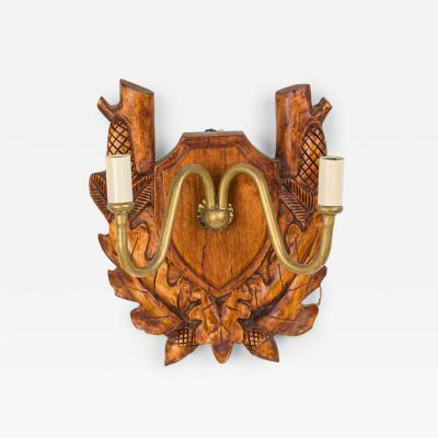 Rustic Black Forest Brass and Wood Wall Sconce