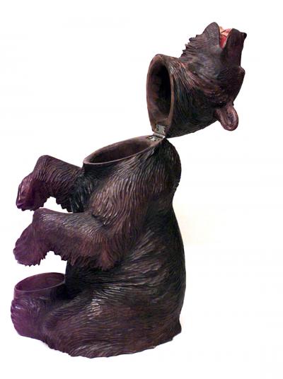 Rustic Black Forest Carved Walnut Bear Ashtray