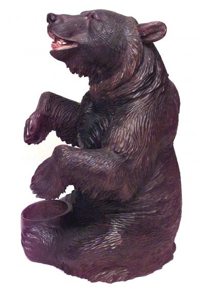 Rustic Black Forest Carved Walnut Bear Ashtray