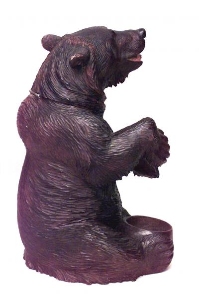 Rustic Black Forest Carved Walnut Bear Ashtray