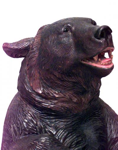 Rustic Black Forest Carved Walnut Bear Ashtray