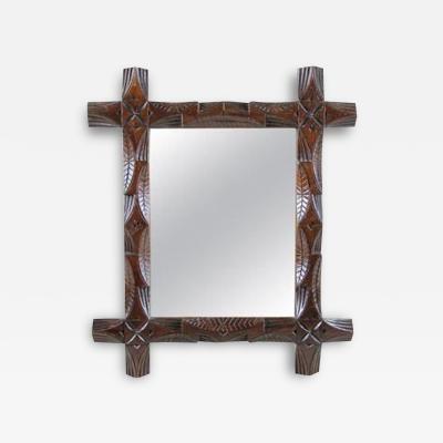 Rustic Black Forest Mirror Hand Carved Austria Circa 1890