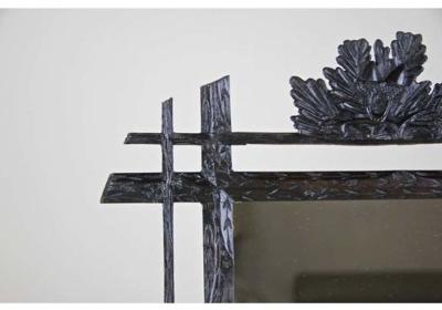 Rustic Black Forest Mirror Hand Carved With Oak Leaves Austria Circa 1880